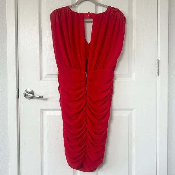 NEW Alice + Olivia Nanette Red Ruched Dress NWT - Picture 3 of 9
